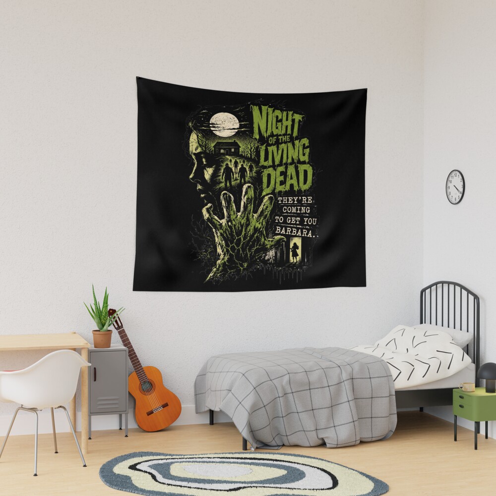 Night Of The Living Dead Vintage Zombie Horror Movie Tapestry