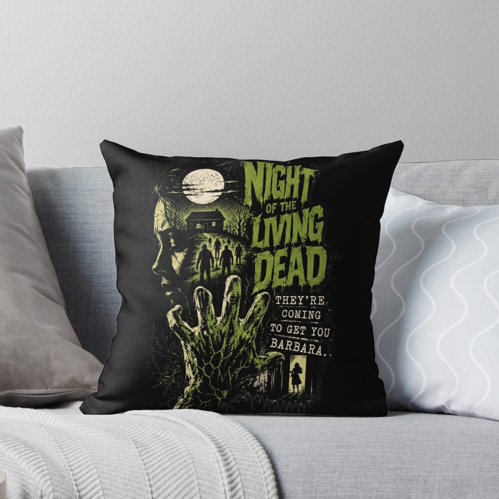 Night Of The Living Dead Vintage Zombie Horror Movie Throw Pillow